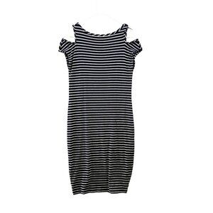 Athleta Dress Womens S Navy Blue White Striped Athletic Cold Shoulder Summer